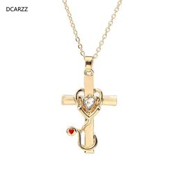 Pendant Necklaces DCARZZ Cross Necklace Fashion Jewellery Party Chain Crystal Stethoscope Pendant Medical Doctor Nurse Necklace Womens GiftQ
