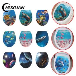 3D Undersea Animal Toilet Seat Wall Sticker Art Wallpaper Bathroom Decals Self-adhesive Removable Toilet Lid Sticker Home Decor
