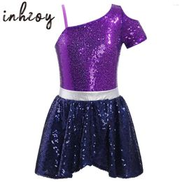 Stage Wear Sequins Ballet Tutu Dress Kids Girls Shiny Dance Gymnastics Leotard Shorty Unitard Jazz Latin Performance Dancewear