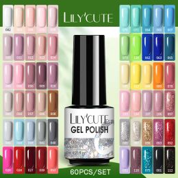 Kits LILYCUTE Nail Gel Set 60/40/30/20 Pcs Semi Permanent UV Gel Polish Glitter Hybrid Varnish Base Top Coat Soak Off UV Gel Nail