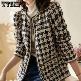 Women's Jackets WTEMPO Vintage Early Autumn Tweed Women Jacket Elegant Grid Lady Winter Cardigan Open Front Plaid Outwear