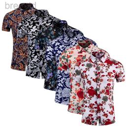 Men's Casual Shirts 2024 New Men Summer Short Sleeved Flower Shirts Large Size M-7XL Fashion Mens Dance Party Bar KTV Leisure Shirt 240409