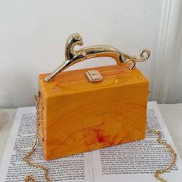 Borse per scatole acriliche per donne marca di lusso a forma di gatto a forma di metallo sacche da sera Colori di caramelle a catena borse a tracolla 240402