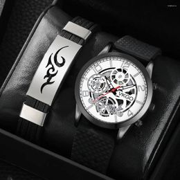 Wristwatches Mens Fashion Quartz Watches Top Male Clock Watch Sport Wrist Bracelet Set Relogio Masculino