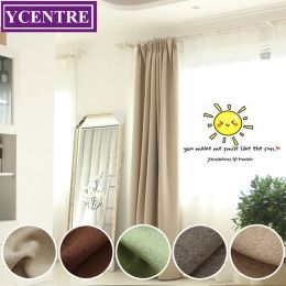 YCENTRE Faux Linen Window Treatment Thermal Insulated Solid Color Living Room Darkening Blackout Curtain/Drapes for Bedroom