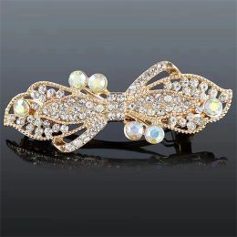 Luxury Rhinestone Spring Hairpins Elegant Faux Crystal Bow Hair Clips For Women Back Head Barrettes Hair Accessories Headwear