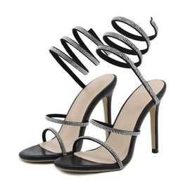 Dress Shoes Liyke Summer Party Gladiator Sandals Women Black Fashion Open Toe Crystal Rhinestones Ankle Strap High Heels Wedding H240409 F6ZW