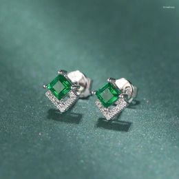 Stud Earrings Exquisite Silver Plated Princess Cut Green Crystal Earring Square Zircon Bridal Women Fashion Jewelry Gift