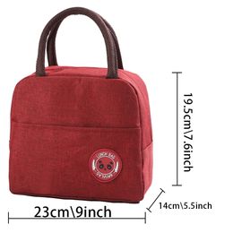 Thermal Lunch Bag School Child Canvas Engrave Image Letter Work Tote Organiser Packed Food Insulated Cooler Picnic Box Handbags