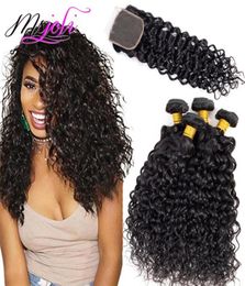 Brazilian Virgin Hair Water Wave Lace Closure with Bundles 9A Human Hair Weave Bundles Wet and Wavy 5Pcs lot 4 Bundles with Closur4171465