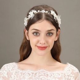 Pearl Hairband Super Fairy Handmade Flower Crown for Girls Headband Performance Wedding Bridal Drill Head Hoop Hair Accessories