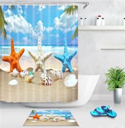 Sea Beach Shower Curtain Starfish Shell Printed Bath Screen Polyester Waterproof Shower Curtains Decor With Hooks9464677