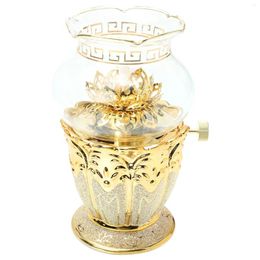 Candle Holders Home Light Decor Kerosene Oil Desktop Lamp Lotus Shaped Ceramic Table