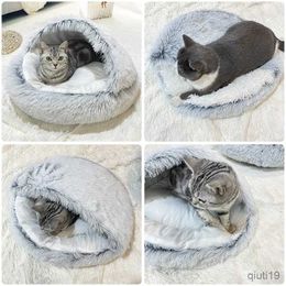 Cat Beds Furniture Shell Long Plush Dog Kennel Warm Round Half Pack Cat Litter Deep Sleep Plush Cat Litter Round Litter Small Dog Litter