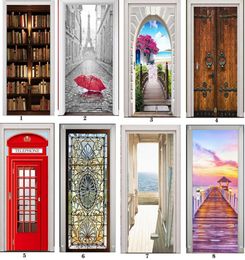 PVC Mural Paper Print Art 3D Bookshelf Tower Sea Door Stickers Home Decor Picture Self Adhesive Waterproof Wallpaper For Bedroom T8769984