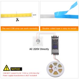 DC 5V 12V 24V COB LED Strip 320 384 480 528LEDs/m High Density Flexible COB LED Tape Light Bar 3MM 5MM 8MM PCB Linear Light