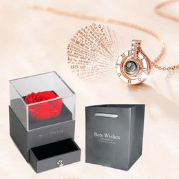 Pendant Necklaces Necklace With Rose Gift Box Jewellery Set 100 Languages I Love You For Women Girlfriend 2024 Christmas Gifts Accessories