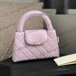23K Womens Luxury Brand Quilted Purple Oil Wax Leather Clutch Bags Gold Chain Crossbody Shoulder Handbags Classic Mini Diamond Lattice Purse Vanity 20X12CM