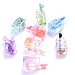 10Pcs/Lot 25 Style Mix Glass Bottles Milk Tea Cup Fruits Juices Resin Charms for DIY Jewellery Making Bracelet Earring Pendant