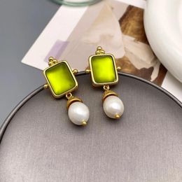 Stud Earrings French Vintage Light Luxury Glass Freshwater Pearls