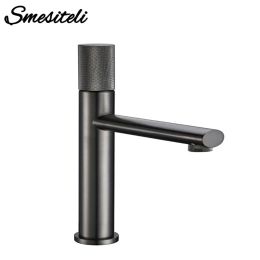 Smesiteli Gun Grey Bathroom Sink Ceramic Core Faucet Deck Mounted Cold And Hot Bathroom Faucet Single Handle Mixer Basin Tap