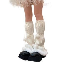 Balls Lace Up Leg Warmer Knit Leg Sleeve Frilly Baggy Cuffs Ankle Heap Sock