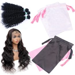 Wig Bags Hair Bundles Satin Packaging Bag With Tassel Drawstring For Bundles Silk Hair Bags For Storage Hair Extensions Tool