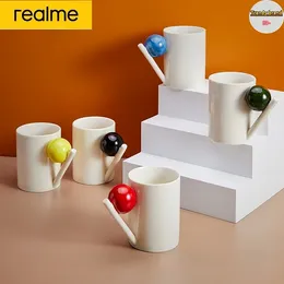 Mugs Realme Round Mug Ceramic Simple Japanese Water Cup Nordic Ins Red Geometric Sphere Niche Tea Milk Coffee Gift