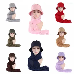 Berets Women Bucket Hat Muslim Chiffon Hijabs Conjoined Body Sunscreen Shawl Summer Sports Cap Hijab Headscarf For Ladies