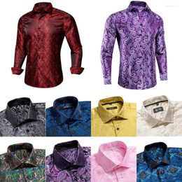 Men's Casual Shirts Hi-Tie Spring Autumn Mens Silk Red Black Paisley Suit Turndown Collar Shirt Formal For Male Wedding Business Gifts