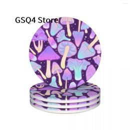 Table Mats Purple Mushroom Coasters Of Drinks Set 4 Cup Holders Water Absorbing Ceramic For Home Kitchen Gift Decor