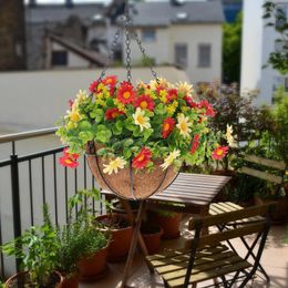 Decorative Flowers Hanging Potted Plant Indoor Flower Basket Gardening Outdoor Artificial Plants Flowerpot Metal Balcony Planter Holder