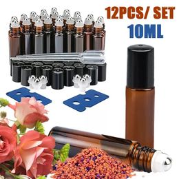 Storage Bottles Mini 12pcs Roll On Amber Empty Glass Roller 10ml For Essential Oil Perfume Deodorant Containers