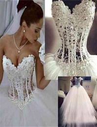 2020 ALine Wedding Dresses Sweetheart Floor Length Princess Bridal Gowns Beaded Lace wih Pearls Custom Made8788402