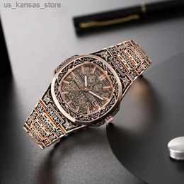 Wristwatches Fashion Luxury Brand Vintage Men Quartz es Flower Pattern Carving Wrist erkek kol saati mski zegarek 240409