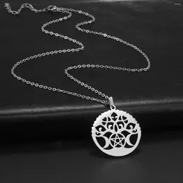 Pendant Necklaces Jeshayuan Triple Moon Goddess Amulet Necklace Stainless Steel Hollow Tree Of Life Neck Chain For Women Gift