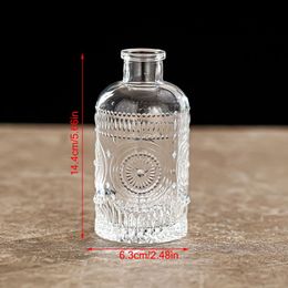 Mini Wedding Glass Flower Vase Embossed Retro Transparent Hydroponics Plant Vase Desktop Ornaments Home Decoration