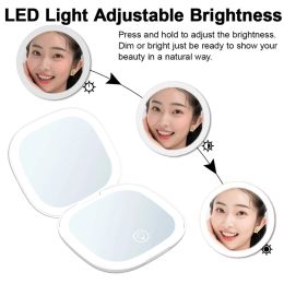 Portable Led Makeup Mirrors With Lights Foldable Compact Grossissant 5X Mini Pocket Travel Small Hand Pink Black Vanity Mirror