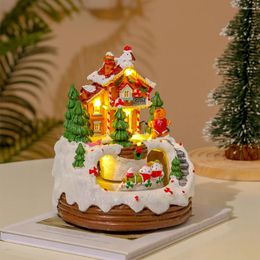 Decorative Figurines Christmas Music Box Illuminated Resin House Ornament Rotating Winter Scene 6.3inch Home Tabletop Decoration Gift For
