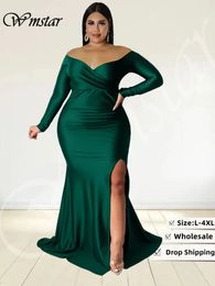 Wmstar Plus Size Party Dresses for Women Off Shoulder V Neck Slip Hem Elegant Birthday Outfit Maxi Dress Wholesale Drop 240408