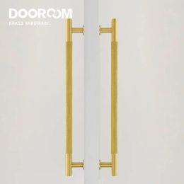 Dooroom Brass Knurled Door Handles Double Door Wood Door Shower Room Single Side Double Side Matt Gold Black Pulls