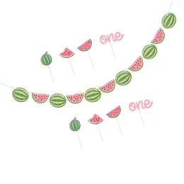 Party Decoration Pull Flags Watermelon Banner Summer Fruit Themed Birthday Accessories Set For Cake Picks Paper Baby