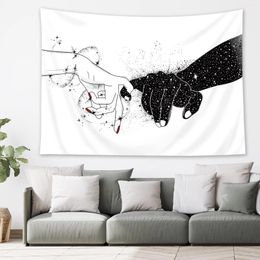 Tapestries Black And White Love Hands Tapestry Space Stars Galaxy Wall Hanging Romantic Art Home Decor For Bedroom Living Room