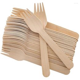 Disposable Flatware 50/100Pcs Food Forks 6-Inch Natural Wooden Cake Dessert For Parties Camping Weddings