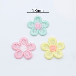 20Pcs 28mm Embroidered knitting Flower for Girl Clothes Hat Gloves Sewing Patches DIY Headwear Hair Clips Bow Decor Accessories