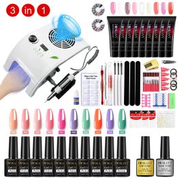 Kits MOSKANY Nail Set With Fullfeatured 140W Manicure Machine With Poly Nail Gel 10 Color Nail Polish A Full Set Of Nail Tools