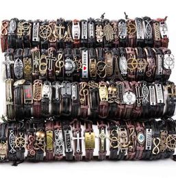 HOQIAGA 100pcs leather bracelets men women Genuine vintage punk rock retro couple handmade cuff wristband whole lots bulk 21038582830