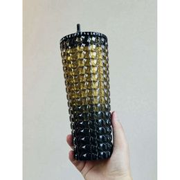 Coffee Mug Straw Cup Starbu Studded Tumblers 710ML Plastic Bright Diamond Starry Durian Cups Gift Product