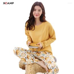 Home Clothing XCAMP Sleepwear For Women Autumn And Winter Pyjamas 2024 Top Sets Cotton Fashion Nightgown Printed