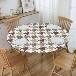 Table Cloth Round Waterproof Oil-Proof Grey Tan Dogstooth Tablecloth Backed Elastic Edge Cover Puppy Tooth Houndstooth